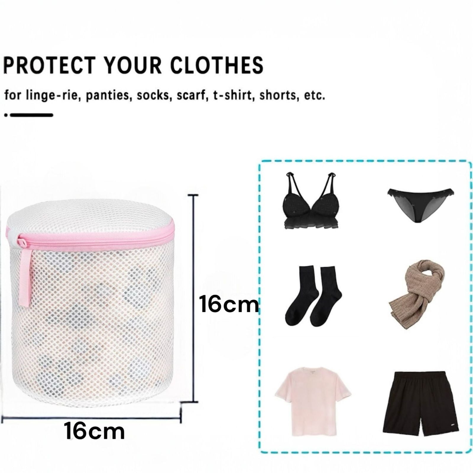 2pz Borse per bucato con zip a rete sacchetti per lavatrice 16x16  Art.59472