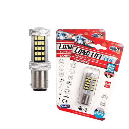 2 Pezzi Lampada LED BAZ15D S25 P21/5W 66 SMD 2835 12V 24V 300lm 4W/1.5W Doppio Filamento Bianco Piedi Sfalsati 55mm 360°