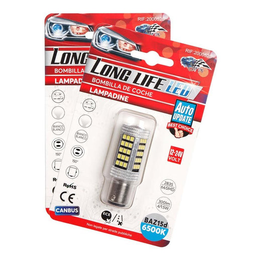 2 Pezzi Lampada LED BAZ15D S25 P21/5W 66 SMD 2835 12V 24V 300lm 4W/1.5W Doppio Filamento Bianco Piedi Sfalsati 55mm 360°