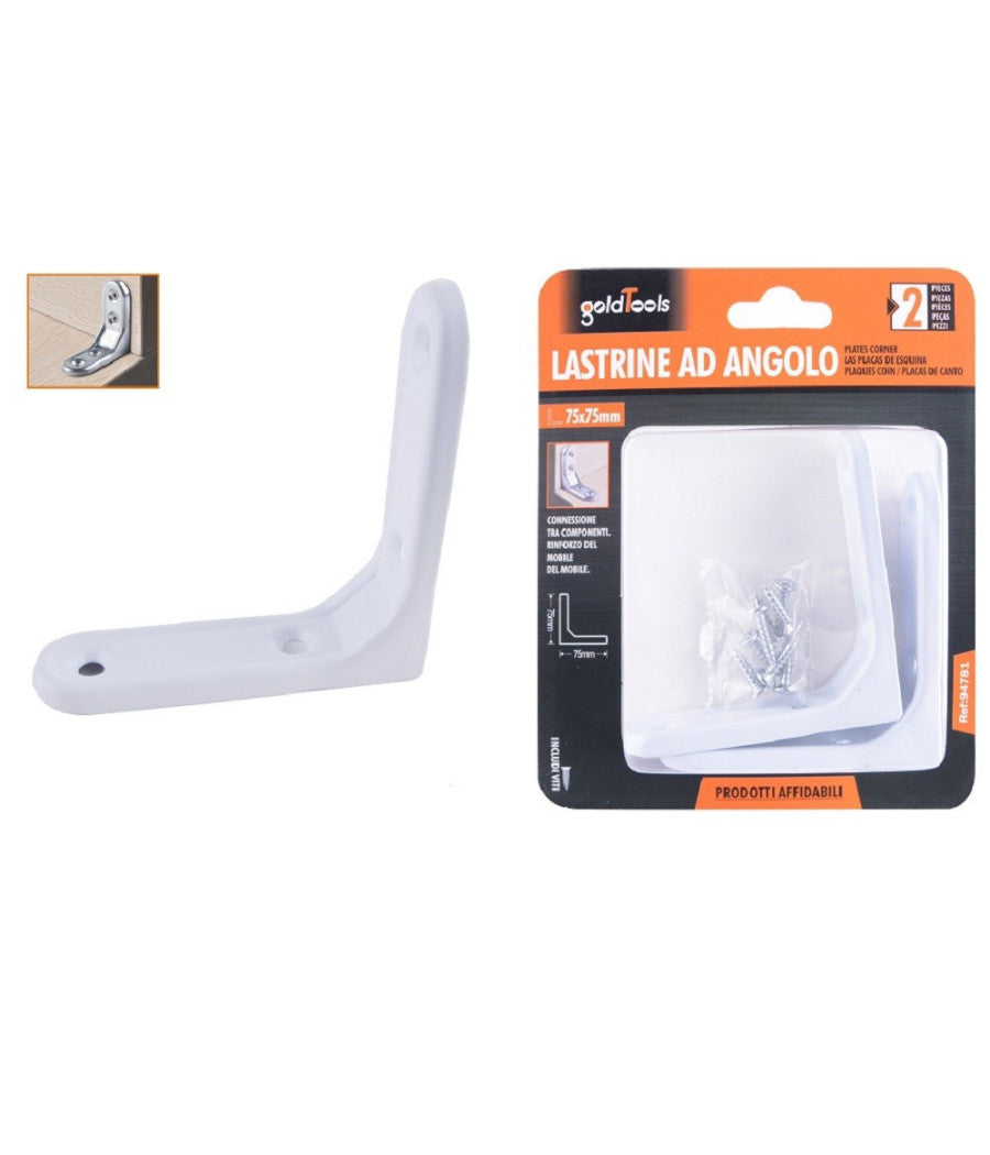 2pz Lastrina Ad Angolo 75x75mm Bianca Sostegno Staffa Angolare Viti Mobile 94781         