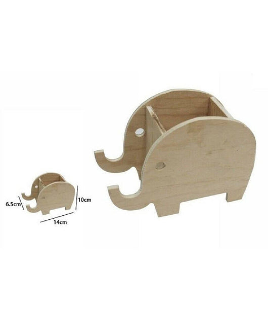 2pz Portapenne Contenitore Penne Matite Legno Naturale Decoupage Elefanti 53481a         