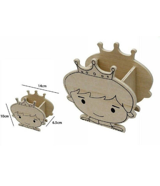 2pz Portapenne Contenitore Penne Matite Legno Naturale Decoupage Principe 53483a         