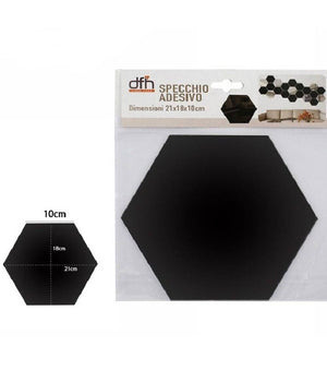 2pz Specchio Adesivo Esagonale Adesiva Murale Arredamento Casa 21x18cm 70877 Nero         