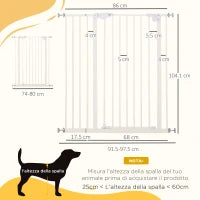 Cancelletto per Cani con 4 Viti Regolabili e Nastro Adesivo, in Metallo e Plastica, 86x104.1 cm, Bianco