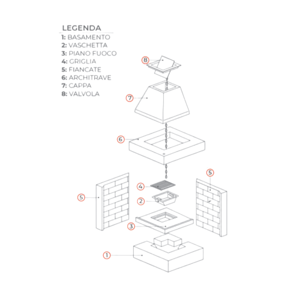 Camino a legna prefabbricato refrattario focolare aperto ds55ref reversibile