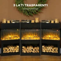 Camino Elettrico con Effetto Fiamma 3D Colorata, 1000W/2000W con Temperatura Regolabile e Telecomando, Nero