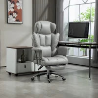 Sedia da ufficio ergonomica, imbottita, con poggiapiedi, schienale regolabile, 360° girevole, Grigio Chiaro