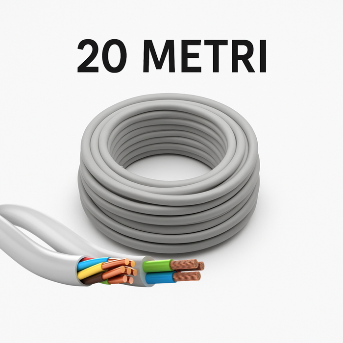 kit composto da 20 mt cavo fror grigio + presa schuko 10/16a + spina nera 16a