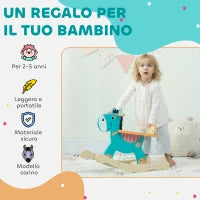 Cavallo a Dondolo a Forma di Asino per Bambini con Base Larga, in Legno, 59x27x43 cm, Verde Scuro e Arancione