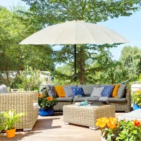 Ombrellone Rettangolare da Giardino Inclinabile Rotondo Ø 2,5 m con 18 Stecche, Manovella, Asta in Metallo, Fibra di Vetro, Poliestere ad Alta Densità, Beige