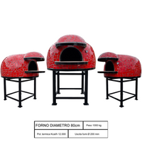 Forno legna artigianale mosaico rosso linea unique diametro 80 cm con base ferro