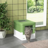 Lettiera per Gatti Chiusa con Paletta, Vassoio Estraibile e 2 Porte, 47.5x35.5x36.7cm, Verde Chiaro