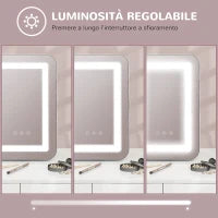 Specchio Trucco con Luci Regolabili a 3 Colori, Presa USB e Specchietto Ingranditore 10x, 31x41.5x3cm, Bianco