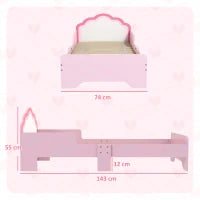 Letto per Bambini con Protezione Anticaduta e Rete Testiera a Forma di Nuvola, 143x74x55 cm, Rosa
