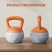 Kettlebell 12 kg Riempita con Sabbia Metallica, Manico Antiscivolo 21x21x30 cm Arancione e Grigio