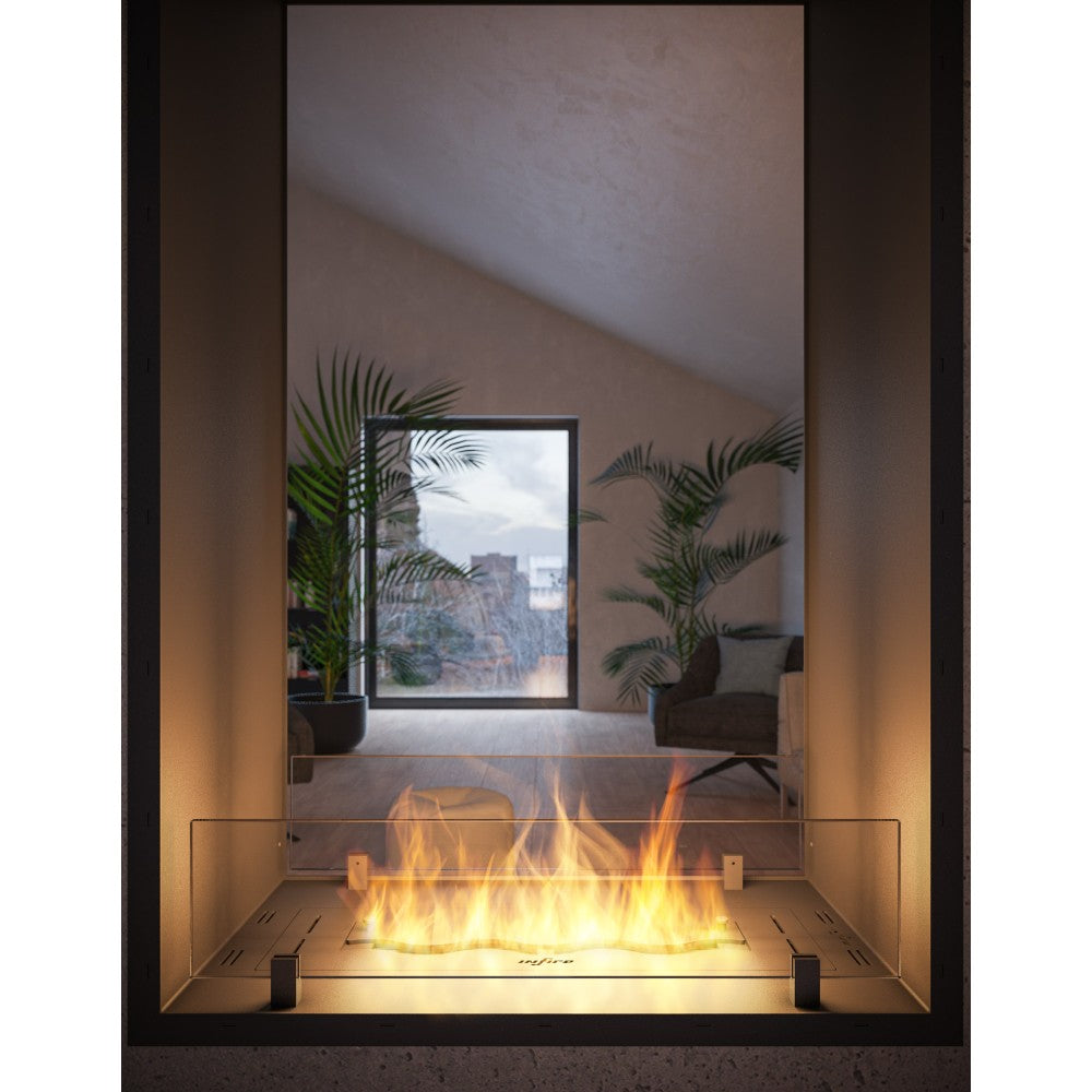 Caminetto a Bioetanolo 2Side 1000 Slim Vert da Incasso con due facciate - Nero Opaco, con Vetro, Bruciatore 1L, Design Moderno