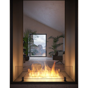 Caminetto a Bioetanolo 2Side 1000 Slim Vert da Incasso con due facciate - Nero Opaco, con Vetro, Bruciatore 1L, Design Moderno