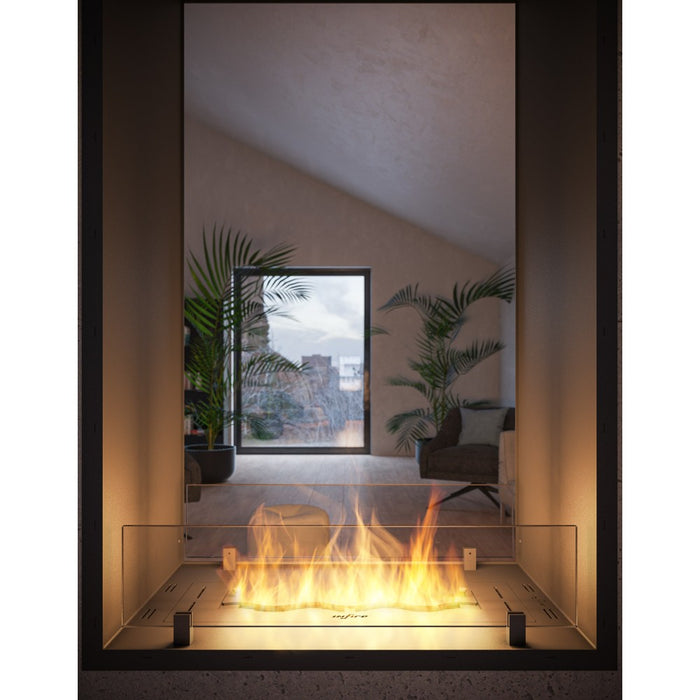 Caminetto a Bioetanolo 2Side 1000 Slim Vert da Incasso con due facciate - Nero Opaco, con Vetro, Bruciatore 1L, Design Moderno