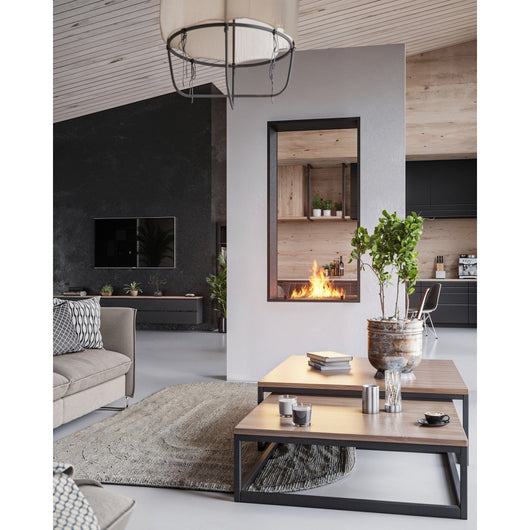 Caminetto a Bioetanolo 2Side 1600 Slim Vert da Incasso con due facciate - Nero Opaco, con Vetro, Bruciatore 1,2L, Design Moderno