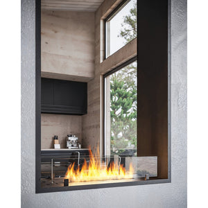 Caminetto a Bioetanolo 2Side 1600 Slim Vert da Incasso con due facciate - Nero Opaco, con Vetro, Bruciatore 1,2L, Design Moderno