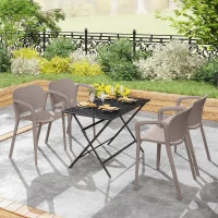 Set 4 Sedie da Giardino Impilabili in Plastica Moderne con Braccioli 60x56x75 cm, Grigio