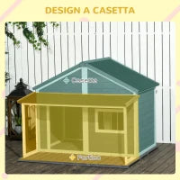Cuccia per Cani da Esterno con Terrazza, Finestra e Tetto Impermeabile, 124x112x105cm, Grigio