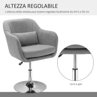 Sedia Girevole a 360° ad Altezza Regolabile, con Cuscino, Supporto Lombare e Bracciolo, 60x60x79-91 cm, Grigio