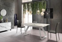 E-STYLO Tavolo allungabile con top marmo calacatta in HPL su MDF e gambe in metallo bianco, 90cm X 170/270cm H. 76cm.