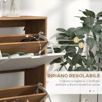 Mobile Scarpiera in Truciolato e Pino con 4 Cassetti e 2 Ripiani Regolabili per ogni Cassetto, 95x26x95 cm