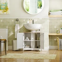 kleankin Mobile Sotto Lavabo Bagno con 2 Ante e Ripiano Regolabile, 60x33x60cm, Legno e Bianco
