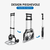 HOMCOM Carrello Portapacchi Pieghevole max 70kg con Maniglie Telescopiche e Altezza Regolabile, 41x38.5x100 cm, Argento