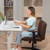 Sedia da Ufficio con Braccioli Ribaltabili, Sedile Ampio e Altezza Regolabile, Girevole, senza Ruote, Marrone