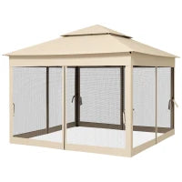 Gazebo da Giardino Pop-up Pieghevole 3 x 3 m, in Poliestere Impermeabilizzato Anti-UV, con Zanzariere e Sacca di Trasporto, Struttura in Metallo, Crema
