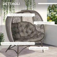 Lettino da Giardino 2 Posti con Copertura Decorata e Cuscino Spesso, 126x75x142 cm Marrone