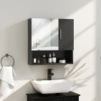 kleankin Armadietto Specchiera Bagno in Legno con Mensole Regolabili e Ripiano Aperto, 54x15.2x55.3 cm, Nero