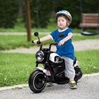 Moto Elettrica per Bambini 18-36 Mesi con Rotelle e Fanale, 76x42x57 cm, Bianco e Nero