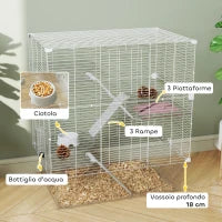 Gabbia per Roditori Multilivello con Accessori Inclusi, in Acciaio, PET e PS, 73x47x80 cm, Bianco