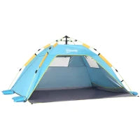 Tenda da Spiaggia Pop Up con Porta a Cerniera, in Poliestere e Fibra di Vetro, 220x173x120 cm, Blu Chiaro e Giallo