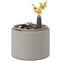 Sgabello Pouf imbottito, rivestito in Lino, con coperchio reversibile, 56cm x 56 cm x 42 cm, Grigio chiaro