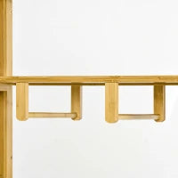 Armadio Aperto in Bambù con 2 Ante Scorrevoli, Ripiani Aperti e Barra Appendiabiti, 145x35x165cm