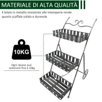 Fioriera da Balcone a 3 Ripiani con 2 Ruote, Porta Piante per Giardino in Metallo 53x39x78cm Nero