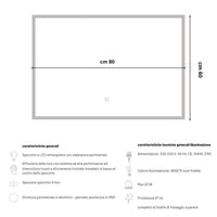 Specchio 5 mm rettangolare squadrato cornice led interruttore touch *** misure 80x60 cm, tonalità dimmerabile 2700-4...