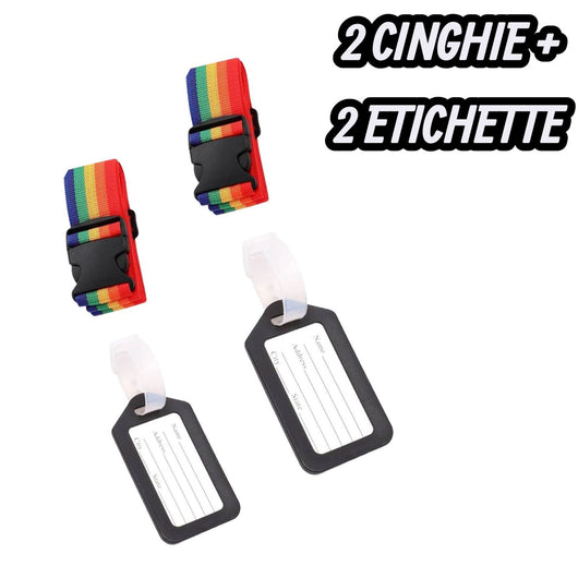 2x Cinghia Valigia Viaggio Regolabile 5x180cm + Etichetta Bagaglio Colorata 9029 Nero