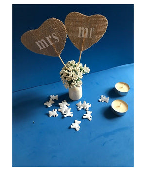 2x Stuzzicadenti Mr Mrs Cuore Juta Cake Per Decorazioni Torte Matrimonio Wedding         