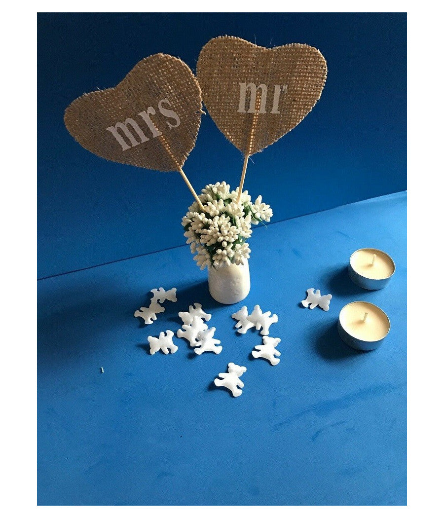 2x Stuzzicadenti Mr Mrs Cuore Juta Cake Per Decorazioni Torte Matrimonio Wedding         