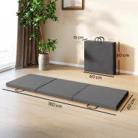 Tappetino fitness pieghevole in 3 pannelli con maniglie e rivestimento sintetico 180 x 60 x 5cm grigio