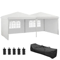 Tenda da Ricezione, Gazebo Pieghevole 6x3m con Pareti Laterali, Altezza Regolabile con Borsa da Trasporto con Ruote, Bianco