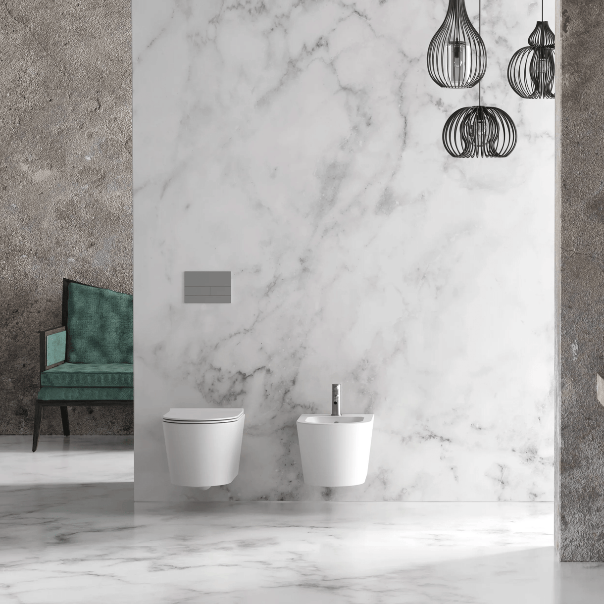 Coppia Di Sanitari Alice Ceramica Sospeso Senza Brida Bianco Lucido "Form"