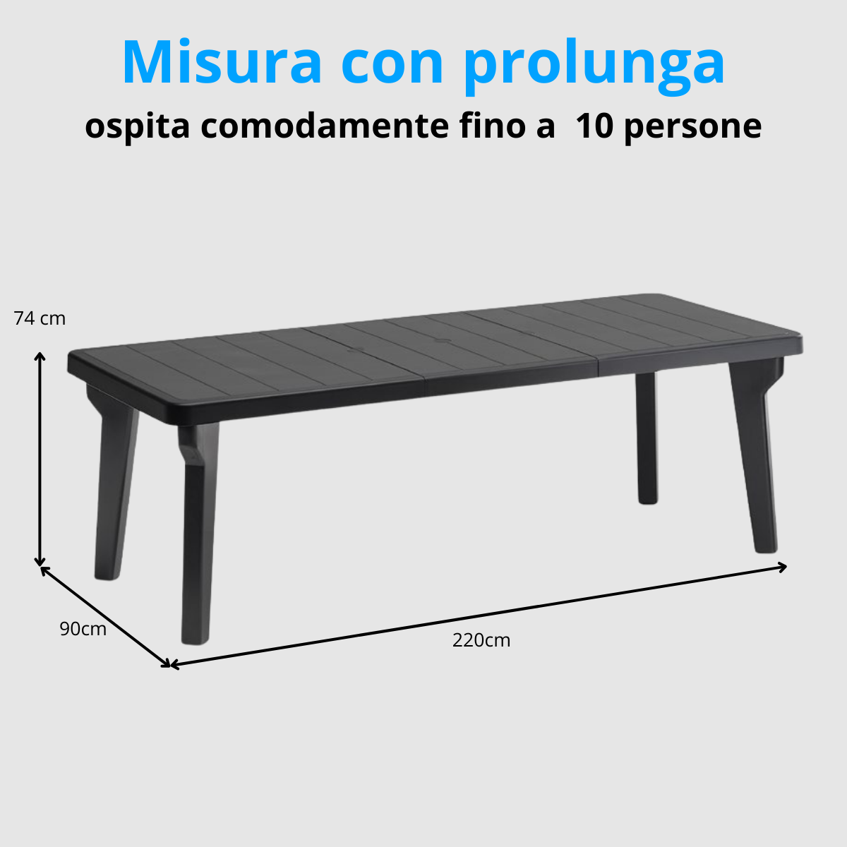 Tavolo da giardino allungabile in plastica Bergen 160-220x90x74 cm - Antracite