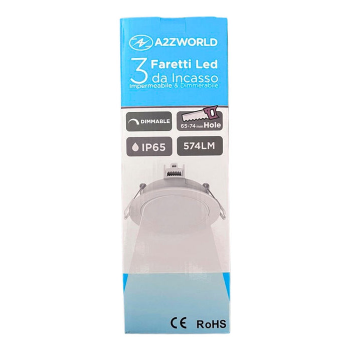 3 Faretti LED da Incasso Dimmerabili 5W 220V Rotondi Bianchi 3000K D87mm H36mm Foro 70mm IP65